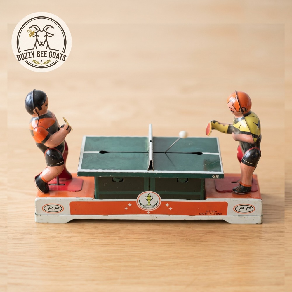 Vintage Tin Wind-Up Toy Ping Pong Players MS-358 PP Brand China Retro 70s 80s